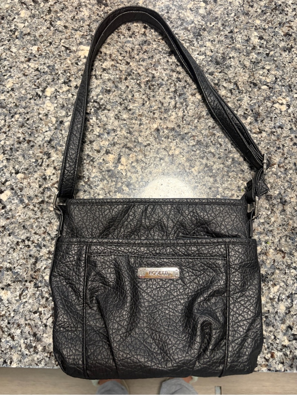 Rosetti Black Textured Shoulder Bag with Front Pocket